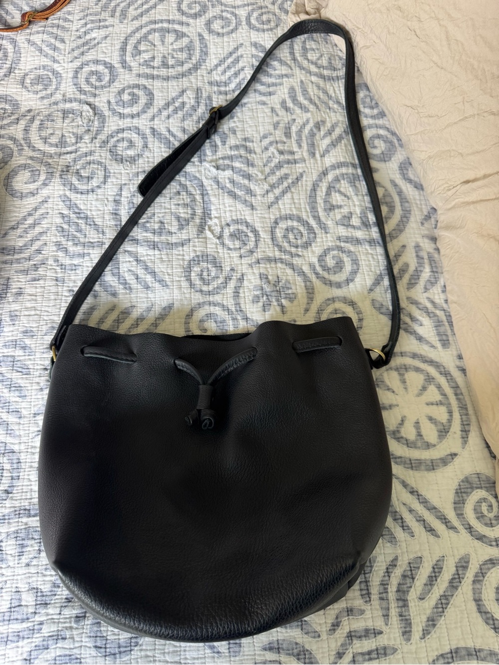 Portland Leather Black Pebbled Drawstring Crossbody Bag